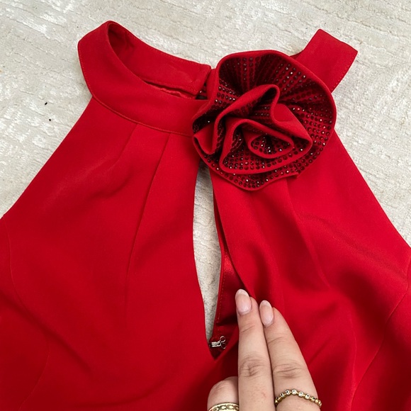 NWT City Chic Iliana Dress in Cherry Size 18 Red with Crystal Flower Detail - Picture 7 of 16